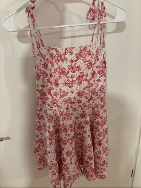 White Dress with Red Floral Print Tie Straps